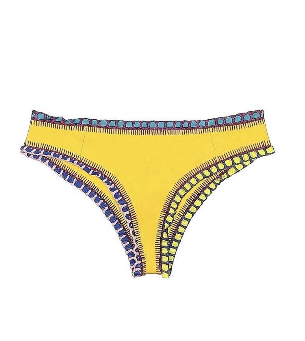 Kiini Ro Bikini Bottom in Yellow Multi-Color Crochet Trim Large